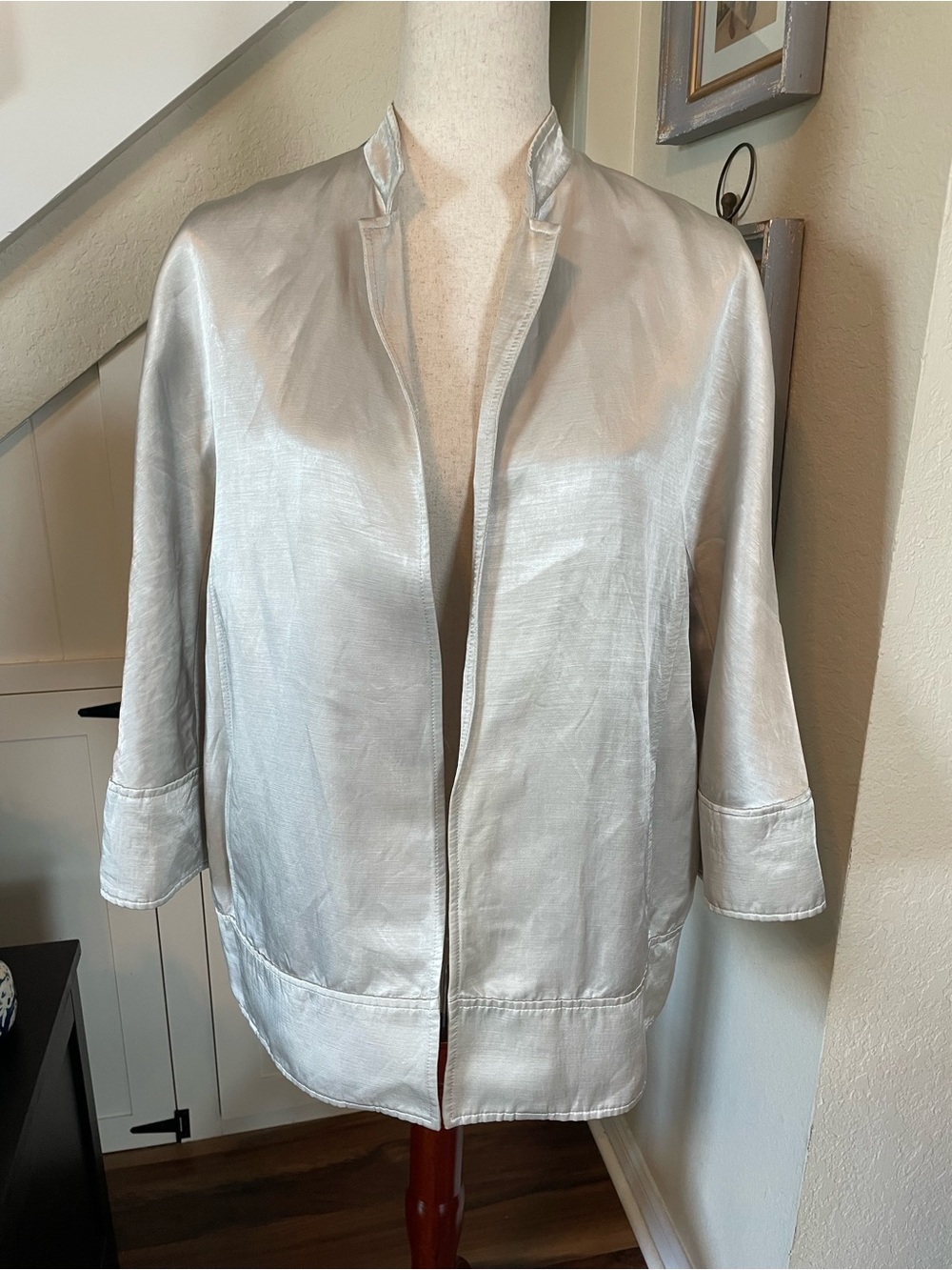 LOUBEN | VTG Open-Front Metallic Silver Women's Jacket Blazer | 10